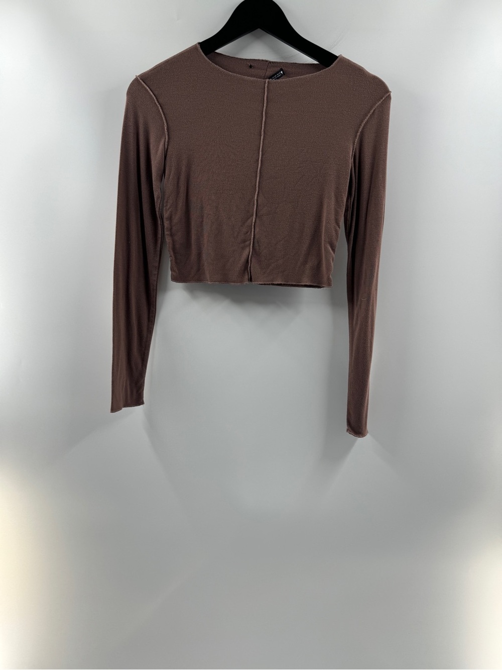 Zara Brown Exposed Seam Cropped Long Sleeve Top – Women's Medium